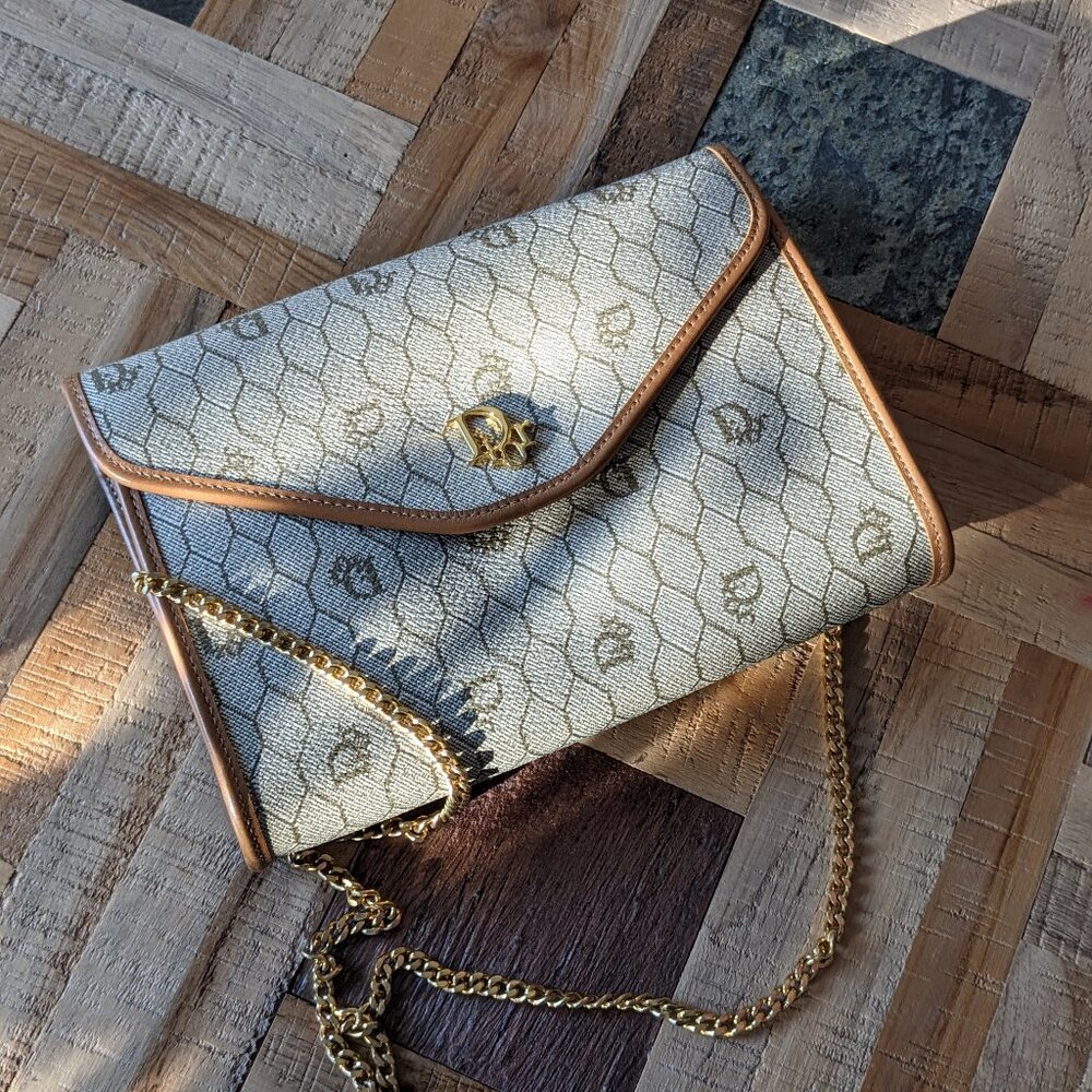 Dior Vintage Honeycomb Chain PVC leather Shoulder bag with authentication Cert